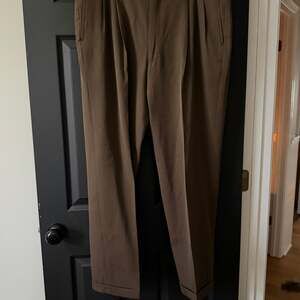 Cordovan & Grey Men's Brown Virgin Wool Dress Pants Pleated Cuffed 40 x 26.5